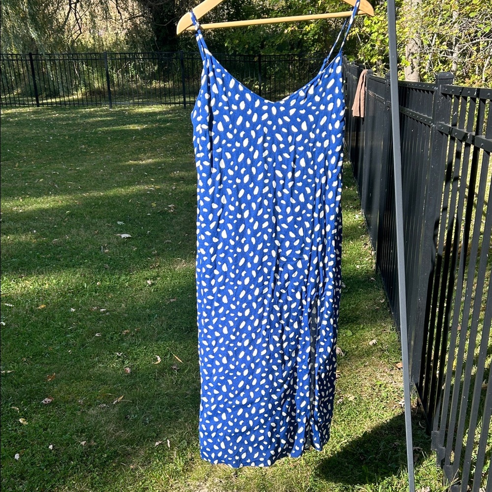 Reformation Navy and White Patterned Dress